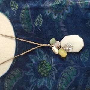 J. Jill Necklace w/ Large White Agate, Yellow & Green Stones, Silver Charms NWT